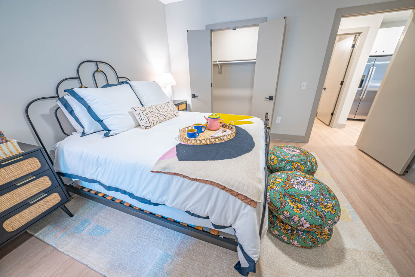 Wood look LVT in apartment unit bedroom