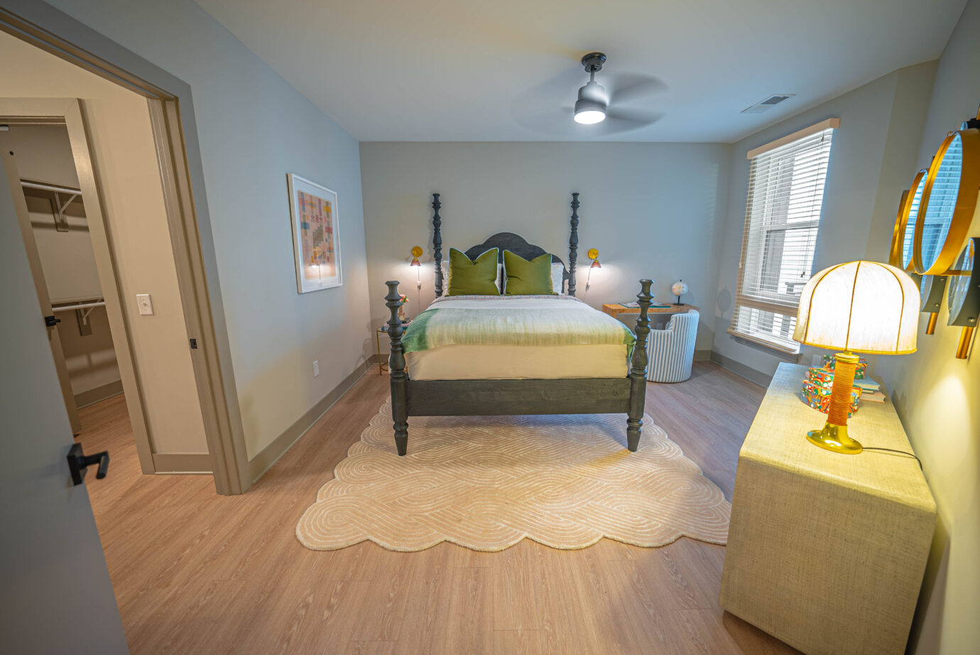Wood look LVT in apartment unit bedroom