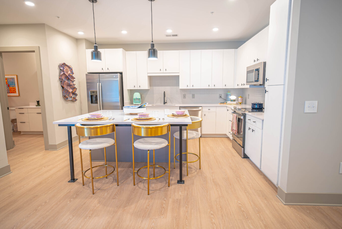Wood look LVT in apartment unit kitchen